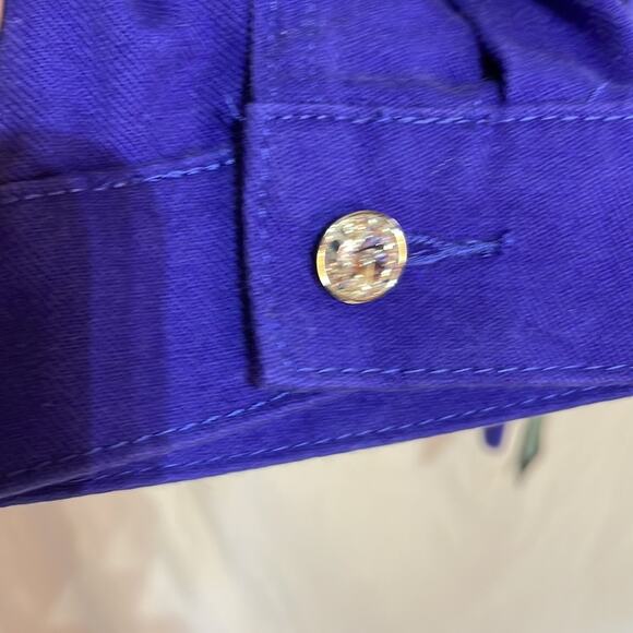 Christine Alexander S purple blue 💯cotton jean jacket Swarovski buttons nwt - Picture 7 of 12